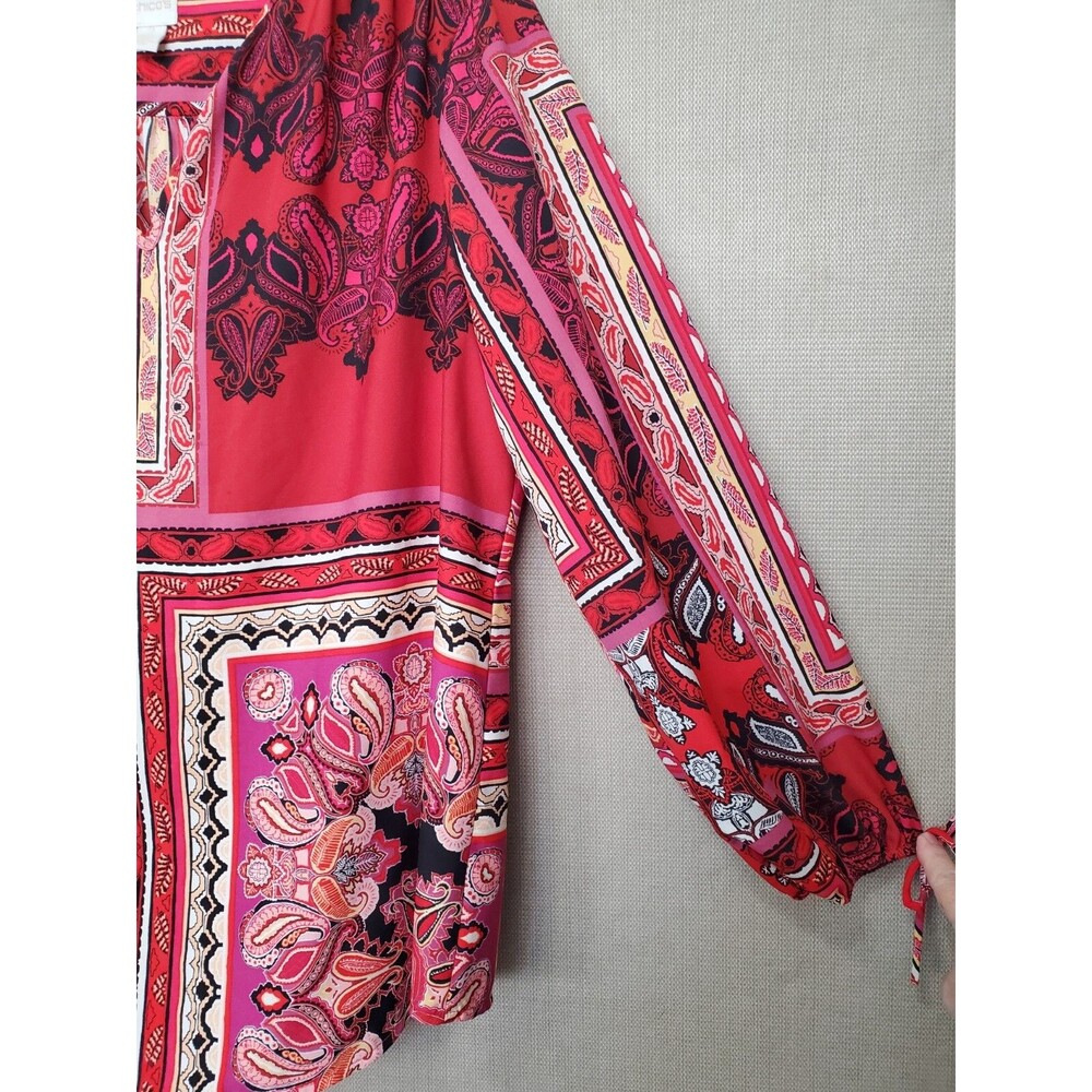 Chicos Patchwork Paisley Long Sleeve Split Neck B… - image 2